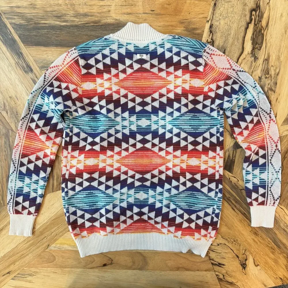 Billabong Girls L 12/14 Southwestern Aztec Geometric Knit Open Front Cardigan